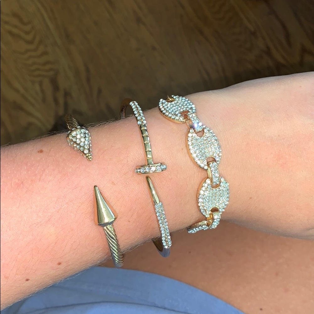 3 price gold bracelet set with rhinestone